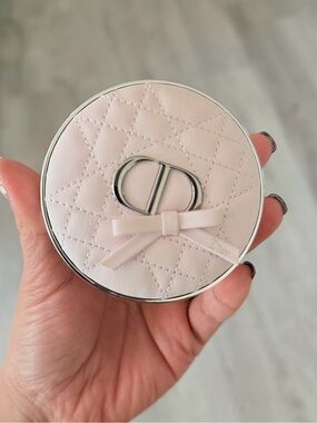 Dior Pale Pink Quilted Round Cosmetic Case with Bow and CD Logo